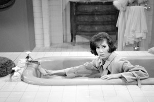 LOS ANGELES - FEBRUARY 16: THE DICK VAN DYKE SHOW episode: "Never Bathe on Saturday".  Mary Tyler Moore (as Laura Petrie). Image dated February 16, 1965. (Photo by CBS via Getty Images)