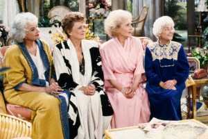 THE GOLDEN GIRLS -- "Mrs. George Devereaux" Episode 9 -- Aired 11/17/90 -- Pictured: (l-r) Bea Arthur as Dorothy Petrillo Zbornak, Rue McClanahan as Blanche Devereaux, Betty White as Rose Nylund, Estelle Getty as Sophia Petrillo  (Photo by Ron Tom/NBCU Photo Bank/NBCUniversal via Getty Images via Getty Images)