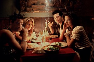 SUMMER OF SAM, Adrien Brody, Jennifer Esposito, John Leguizamo, Mira Sorvino, 1999, in the Italian restaurant