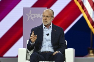 MARYLAND, UNITED STATES - FEBRUARY 24: Commissioner of the Federal Communications Commission Brendan Carr speaks during the 2024 Conservative Political Action Conference (CPAC) in National Harbor, Maryland, United States on February 24, 2024. (Photo by Celal Gunes/Anadolu via Getty Images)