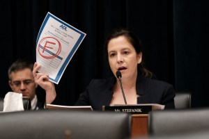 WASHINGTON, DC - MAY 23: Rep. Elise Stefanik (R-NY) speaks at a hearing called "Calling for Accountability: Stopping Antisemitic College Chaos" before the House Committee on Education and the Workforce on Capitol Hill on May 23, 2024 in Washington, DC. University leaders are being asked to testify by House Republicans about how colleges have responded to pro-Palestinian protests and allegations of antisemitism on their campuses. (Photo by Michael A. McCoy/Getty Images)