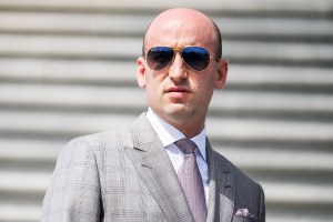 UNITED STATES - MAY 8: Stephen Miller, a former aide in the Trump White House, attends a news conference at the House steps of the U.S. Capitol to introduce the "Safeguard American Voter Eligibility (SAVE) Act," which would require proof of U.S. citizenship to register to vote in federal elections, on Wednesday, May 8, 2024. (Tom Williams/CQ-Roll Call, Inc via Getty Images)